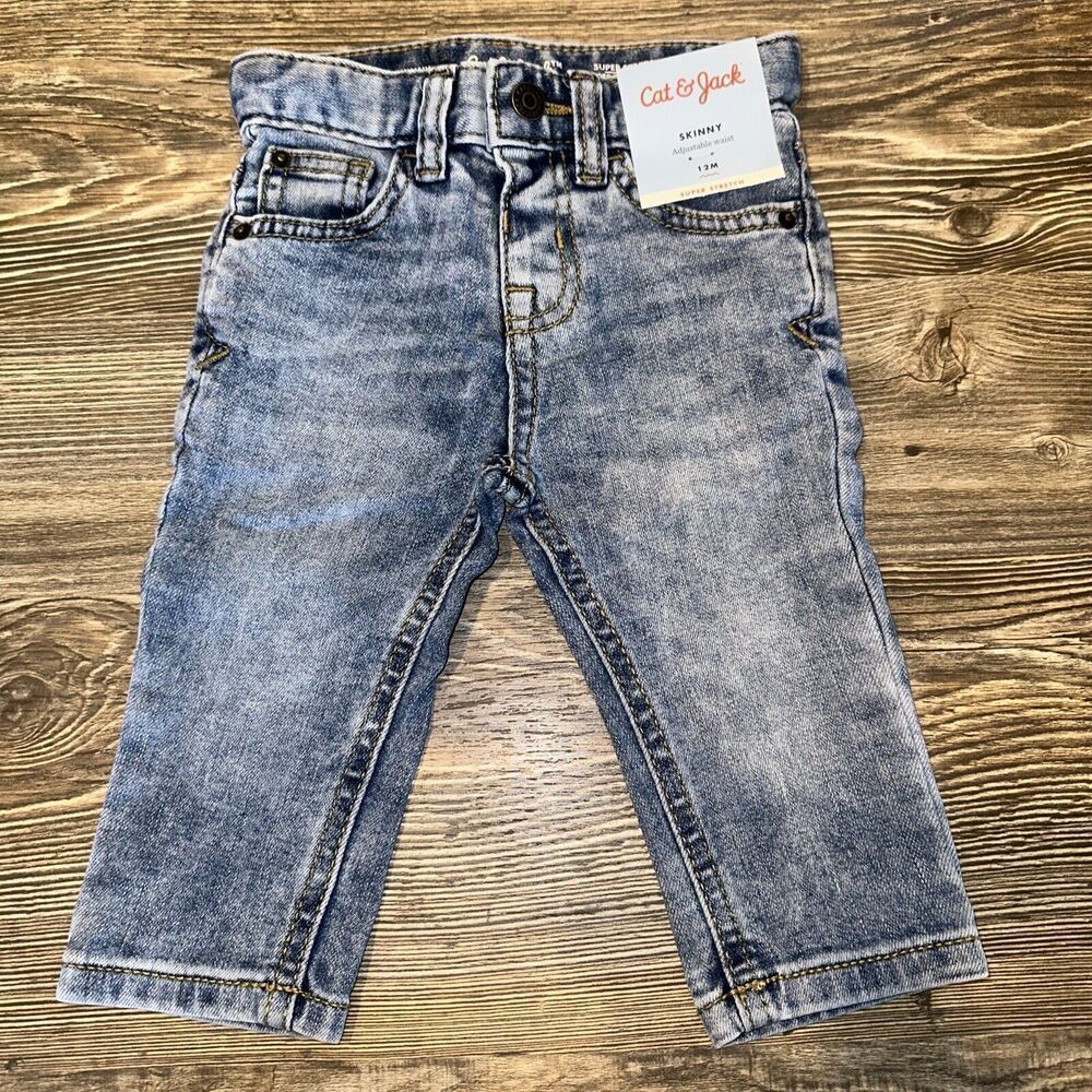 Cat & Jack Skinny Jeans For Boys Size 12m. Adjustable Waist. 5 Pocket. Nwt. L